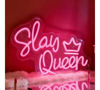 Pink Slay Queen Crown Neon Sign, USB Powered Dimmable Decorative Neon Light for Home Bedroom Living Room Girly Space Wall Table Decor, Birthday Party Decoration for Women Teen Girl