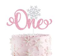 Pink & Sliver Glitter Snowflake One Cake Topper, A little Snowflake is on the Way/Our Winter Onederland, Winter Baby's 1st Birthday Baby Shower Party Decorations Supplies