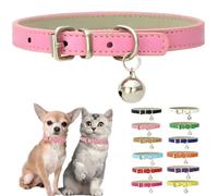 Pink Small Dog Collar With Bell, Pu Leather Cat Collar With Bell Soft Dog Collars For Small Dogs Adjustable Buckle For Tiny Teacup XXS Extra Small Female Girls Kitten Puppy Pets Like Chihuahua, S