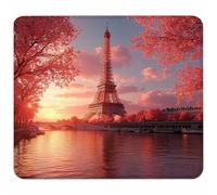 Pink Small Mouse Mat 220x180x3mm, Gaming Mouse Pad with Non-Slip Rubber Base, Desk Mat with Stitched Edge, Waterproof Wear-Resistant, Mousepad for Gaming Accessories Gifts Eiffel Tower X-9512