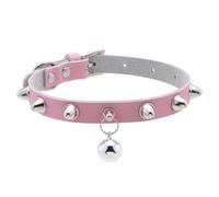 Pink Small Spiked Cat Collar with Bell Rivet Spike Studded Puppy Girl Female Little Cat Kitten Adjustable Collars Pu Leather for xsmall small breed Spiky Stud Mushrooms Collar S