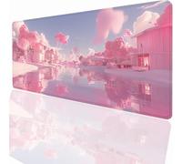 Pink Small Town Mouse Mat 47.4x23.7 inch Large Gaming Mouse Pad Desk Mat Stitched Edges, Non Slip Rubber Base, Waterproof Surface, Computer Accessories for Home Office Decor Gift LMDT4231