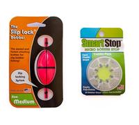 Pink Smart Slip Lock Bobber and Smart Stop Micro Bobber Stop Combo Pack (Mini, Small, Medium or Large) Includes New and Improved Tool to Attach Stops, No Pliers Needed. (Medium)