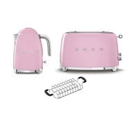 Smeg KLF03 Kettle + TSF01 Toaster + TSBW01 Bun Warmer Bundle - Pink