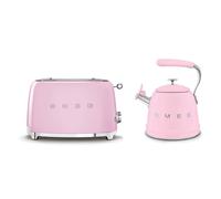 Smeg Retro Bundle | WKF01 Whistling Stovetop Kettle & TSF01 2-Slice Toaster Set - Pink
