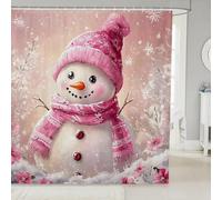Pink Snowman Shower Curtain Merry Christmas 3D Shower Curtains Set Waterproof Mould Resistant Polyester Fabric Bath Curtains 180x200 cm (71x79 Inch) with Hooks for Bathroom Decor a.47