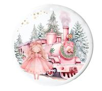 Pink Snowy Fairy Express Christmas Tree Hanging Bauble - Xmas Train Ornament Cute Festive Celebration Present Gift (White)