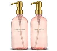 Pink Soap Dispenser Set of 2-500ml Glass Handwash Bottle with Golden Pump