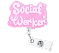 Pink Social Worker Funny Nurse Badge Reel, Cute SW Retractable ID Card Medical Work Badge Holder, Name Tag Badge Buddy for RN CNA LPN MA Nurse Nursing Student Teacher Doctor Medical Office Workers