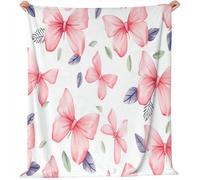 Pink Soft Cozy Flannel Fleece Throw Blanket - Cute Watercolor Bow Illustration Printed Lightweight Skin-Friendly Anti-Pilling Blanket for Bed Sofa Chair All Seasons Adults Kids, 100 x 130 cm