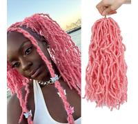 Pink Soft Curls 10 Inch 7 Packs Short Synthetic Hair Pre Looped Pink Locs Crochet Hair for Black Women Butterfly Lock Extension 10 Inch 7 Packs Pink