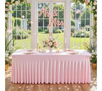 Pink Spandex Tablecloths for Rectangle Tables 6 Foot Pink Stretch Table Cloth Rectangle 6ft Elastic Fitted Table Cover with Skirt for Wedding Baby Shower Girl Birthday Party Banquet Buffet Event