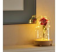 Pink Sparkle Enchanted Rose in Glass Dome Bell Jar Cloche with Lights
