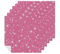 Pink Sparkle Glitter Cloth Napkins Set of 6, Square Premium Reusable Washable Polyester Table Linen Napkin for Dinner Party