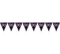 Pink Sparkling Celebration 90th Plastic Pennant Bunting 4m x 20cm