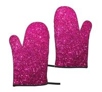 Pink Sparkly Glitter, Cooking Gloves Anti-Slip Oven Mitts,Heat Resistant Baking Mitts A Pair