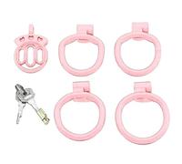Pink Special Protective Plastic Cage, With A Hollow Design In The Middle And Four Different Sizes Of Copper Rings, One Key, And A Hidden Lock Design On The Side - K+3.2