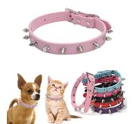 Pink Spiked Dog Collar, Studded Cat Collar, X Small Dog Collar Girl, Spiky Stud Rivet Pu Leather Mushroom Kitten Cat Collars Adjustable for XXS XS Small Medium Breed,XS