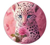 Pink-spotted Leopard Cub Jigsaw 1000 Piece Round Puzzle Blue-eyed Rose Kids Family Games Perfect for Home Decor And Gifts 1000pcs (67.5x67.5cm)