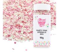 Pink Sprinkles By Baked With Love | 90g | Pink & White Sugar Cake Sprinkles, Edible Cake Decorations, Sugar Hearts, Stars, Strands, And Pearls For Cupcakes