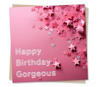 Pink Star Birthday Card For Women - Happy Birthday Gorgeous - Made in UK