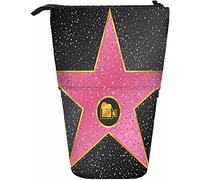 Pink Star Telescopic Pencil Stationery Case Pens Storage Box with Zipper Closure for Women Men Boys Girls Movie Fame Reward Honor Performer Actress Film Cinema