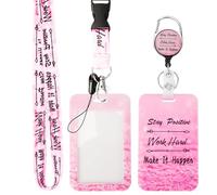Pink Stay Positive Lanyard with Card Holder Retractable Lanyard for Id Cards Holders Pink Lanyards with Id Holder Vertical Card Holders Lanyards for Doctor Teacher Nurse Bus Driver Accessories