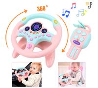 Pink Steering Wheel for Car Backseat Pretend Driving Simulated Driving Steering Wheel Toy Light and Music Educational Gifts for Kids Pink