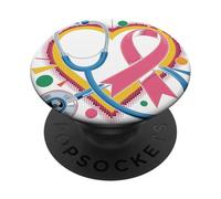 Pink Stethoscope Nurse Medical Breast Cancer Awareness Women PopSockets Adhesive PopGrip