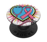 Pink Stethoscope Nurse Medical Breast Cancer Awareness Women PopSockets Adhesive PopGrip