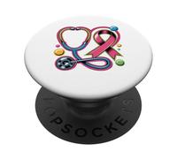 Pink Stethoscope Nurse Medical Breast Cancer Awareness Women PopSockets Adhesive PopGrip