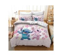 (Pink Stitch Angela, EU-King(3pcs):240x220cm) Lilo & Stitch Bedding Set Kids 3D Stitch Duvet Cover Pillowcase Bed Set Gift