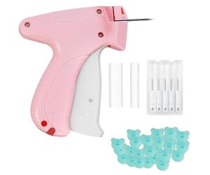 Pink Stitch Gun Set - Mini Quick Clothing Fixer Micro Stitch Tagging Gun with 5 Needles, 100 Caps 1100 Glue Needles for Sewing and Mending Clothes, Socks, Hats