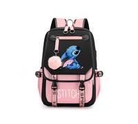 (Pink) Stitch Students Backpack Boys Girls Outdoor Cartoon Daypack With Usb Charge Port