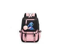 (Pink) Stitch Students Backpack Boys Girls Outdoor Cartoon Daypack With USB Charge Port