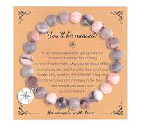 Pink Stone Bracelets for Womens,Bead Healing Bracelets for Women,Good Luck Bracelet for Colleagues Leaving,Elastic Crystal Bead Bracelet Jewellery wth You Will Be Missed Card for Lady Teen Girl