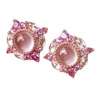Pink Stone Jewelry Set French Inspired Design Pendant Necklace Earrings Ring Suite for Women Occasion