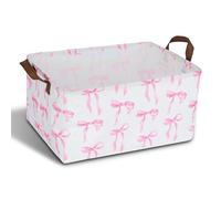 Pink Storage Basket, Rectangular Pink Basket with Handles, Bow Large Storage Baskets for Closets, Bedroom, Bathroom, Living Room, Girls Room Decor