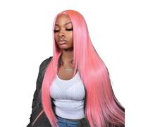 Pink Straight Human Hair 13X4 Hd Lace Frontal Wigs 220 Density Preplucked Beautiful(28inches)