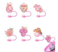Pink Straw Cover Cap,6PCS Straw Covers Compatible with Stanley 40oz/30oz/20oz Tumbler,Fruit Caps for Cup Straw Accessories,Silicone Straw Tips for Girls Birthday Gift Ideas
