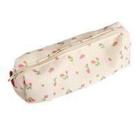 Pink Strawberries Women Fresh Style Pencil Bag Flower Floral Canvas Large Pen Pencil Pouch Bag Pencil Case Pen Holder Coin Pouch, Simple Cosmetic Storage Bags Makeup Bag Office Stationery Organize,Pen