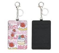 Pink Strawberry Bunny Bus Pass Card Holder with Keychain Bus Pass Holder for Men Women with 2 Card Slots Slim Wallet for Nurse Teacher Student Meal Bank Credit Cards Daily Use Driver Accessories