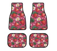 Pink Strawberry Car Floor Mats Set of 4, Soft Car Carpet with Non-Slip Backing, Decorative Front Rear Carpet Universal Fit for Most Cars, Trucks, SUVs and Vans