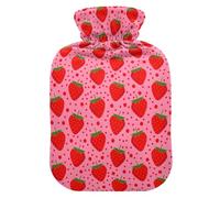 Pink Strawberry Dot Hot Water Bottle with Cover Hot Water Bottles for Pain Relief Hand Feet Warmer Hot Pack for Headaches Back Pain, 1L