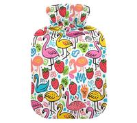 Pink Strawberry Flamingo hot-Water Bottle with Soft Cover, 2L hot compresses for The Body for Arthritis,Arthritis,compresas calientes para el vientre