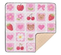 Pink Strawberry Flower Check Pattern Soft Padded Baby Girl Play mat for Floor Non-Toxic Foldable Tummy Time Activity Mat for Baby Toddler Infant, 50'' x 50''