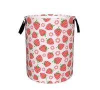 Pink Strawberry Large Storage Basket,Vintage Groovy Flower Laundry Hamper/Bathroom/Home Decor/Collapsible Round Storage Bin,Boys Girls Dirty Clothes Hamper/Boxes/Toys Storage 16x20 Inch