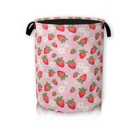 Pink Strawberry Laundry Basket, Foldable Laundry Basket Storage Sorter with Handle,Round Washing Storage for Bedroom, Bathroom, College Dorm 66L