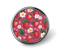 Pink Strawberry Round Badge for Men Women, Durable & Stylish Lapel Pins, Lightweight Metal Badges for Shirts, Jackets, Hats