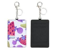 Pink Strawberry Swipe Card Holder with Key Ring Bus Pass Holder for Men Women with 2 Card Slots Slim Wallet for Nurse Teacher Student Meal Bank Credit Cards Daily Use Nurse Essentials